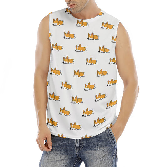 Sleeping Corgi Pattern Print Men's Fitness Tank Top