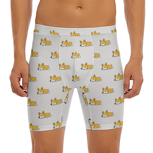 Sleeping Corgi Pattern Print Men's Long Boxer Briefs