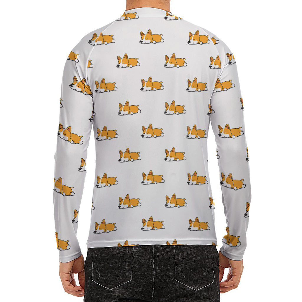 Sleeping Corgi Pattern Print Men's Long Sleeve Rash Guard