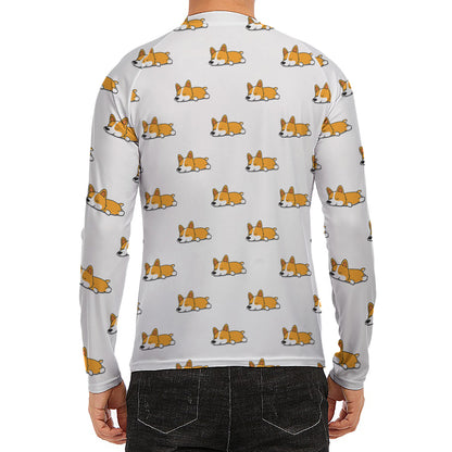 Sleeping Corgi Pattern Print Men's Long Sleeve Rash Guard