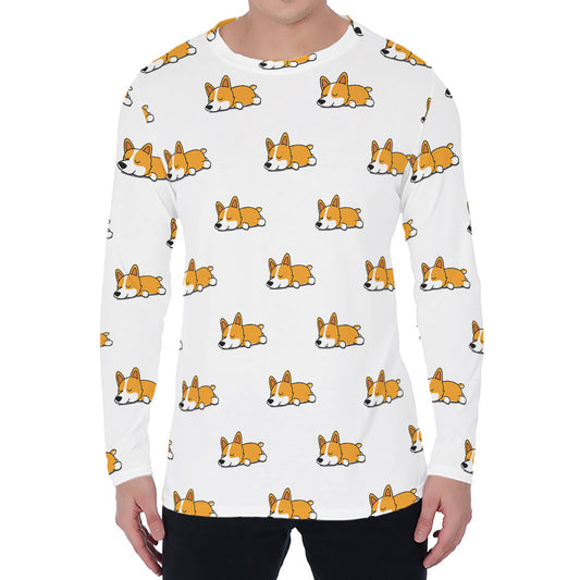 Sleeping Corgi Pattern Print Men's Long Sleeve T-Shirt