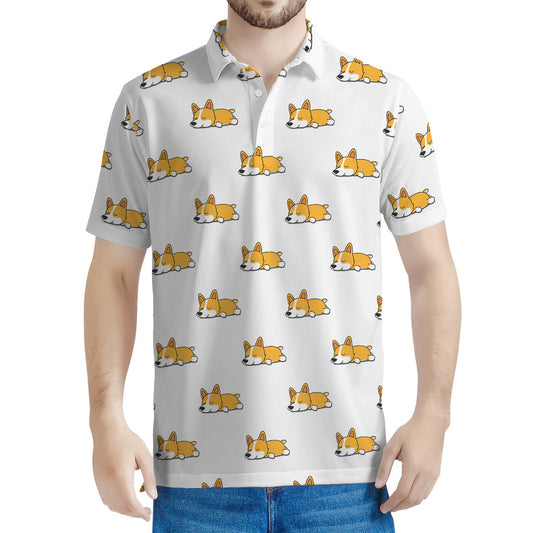 Sleeping Corgi Pattern Print Men's Polo Shirt