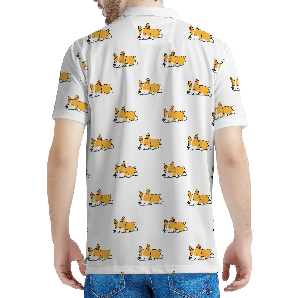 Sleeping Corgi Pattern Print Men's Polo Shirt