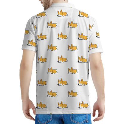 Sleeping Corgi Pattern Print Men's Polo Shirt