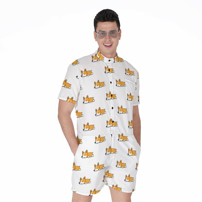 Sleeping Corgi Pattern Print Men's Rompers