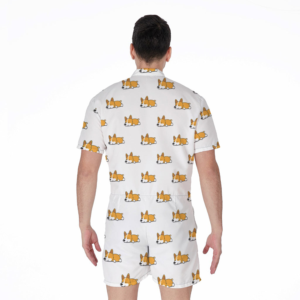 Sleeping Corgi Pattern Print Men's Rompers