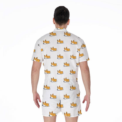 Sleeping Corgi Pattern Print Men's Rompers
