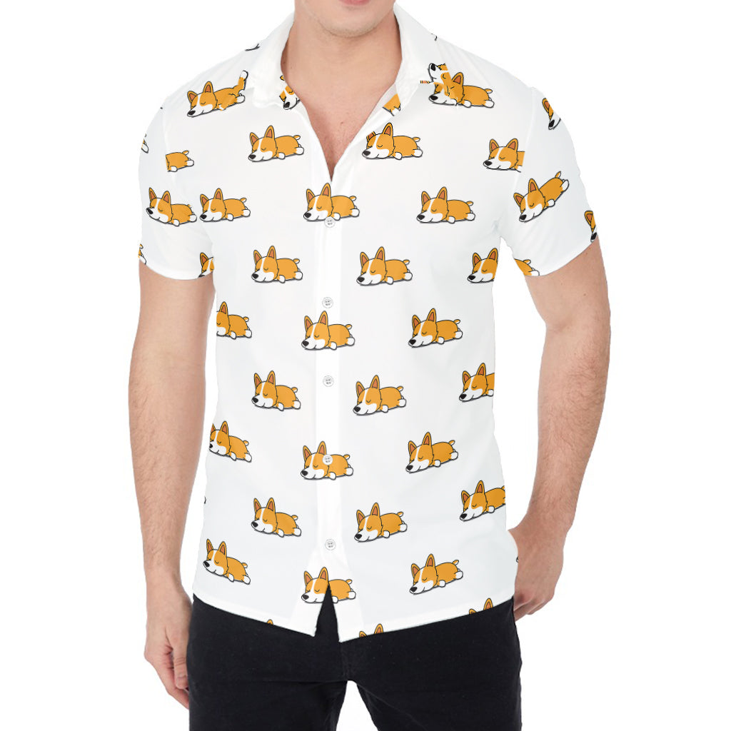 Sleeping Corgi Pattern Print Men's Shirt