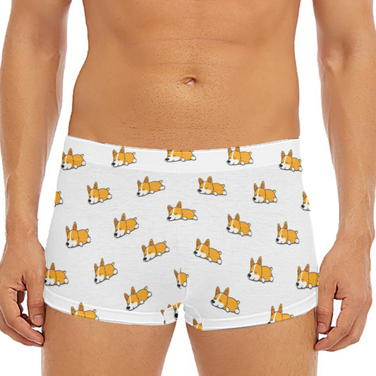 Sleeping Corgi Pattern Print Men's Short Boxer Briefs