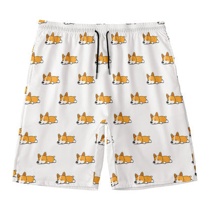 Sleeping Corgi Pattern Print Men's Swim Trunks