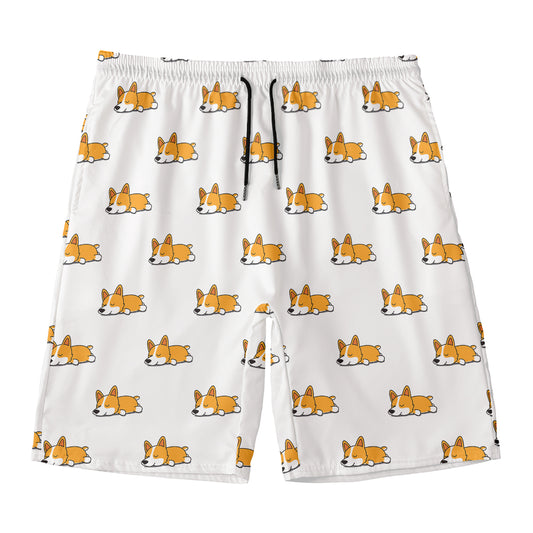 Sleeping Corgi Pattern Print Men's Swim Trunks