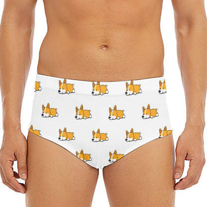 Sleeping Corgi Pattern Print Men's Triangle Swim Briefs