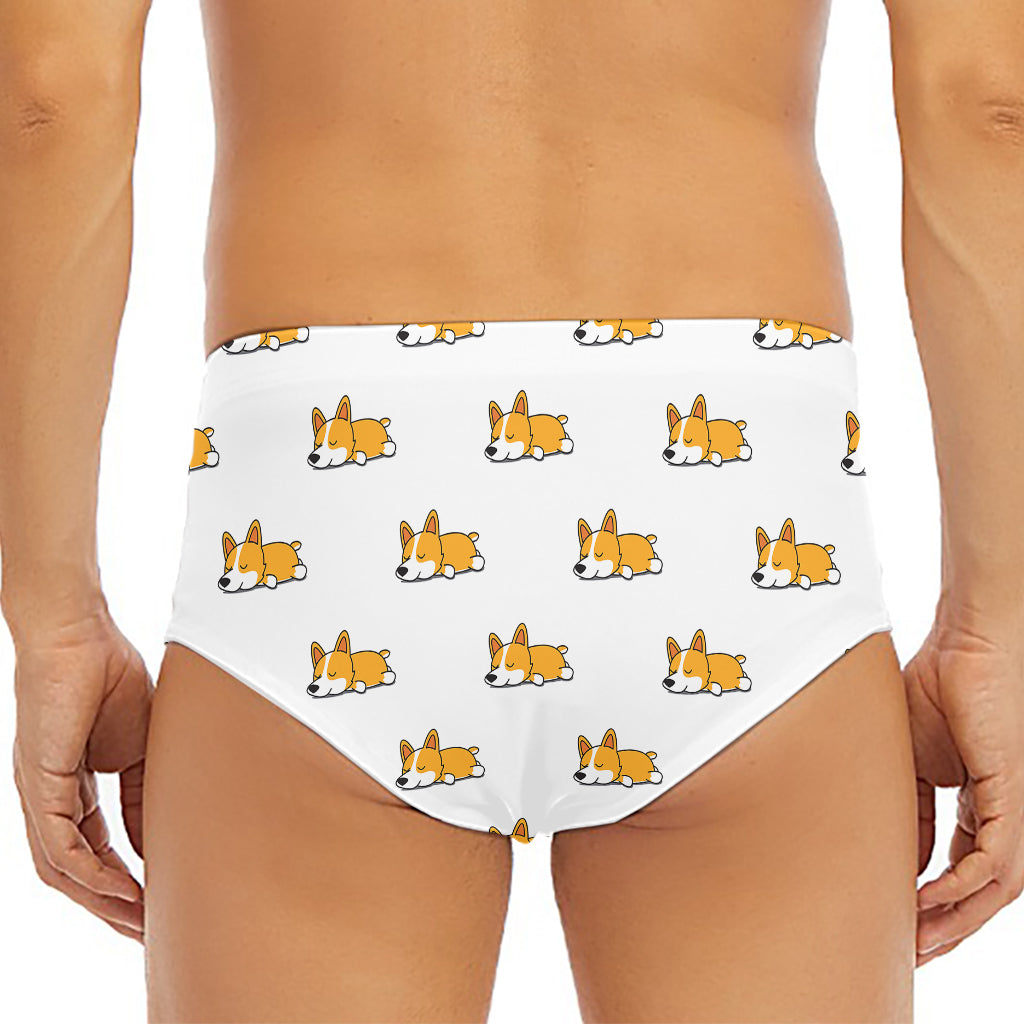 Sleeping Corgi Pattern Print Men's Triangle Swim Briefs