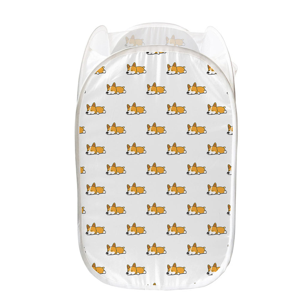 Sleeping Corgi Pattern Print Mesh Laundry Hamper