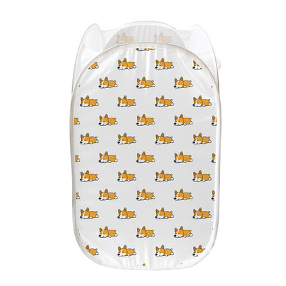 Sleeping Corgi Pattern Print Mesh Laundry Hamper