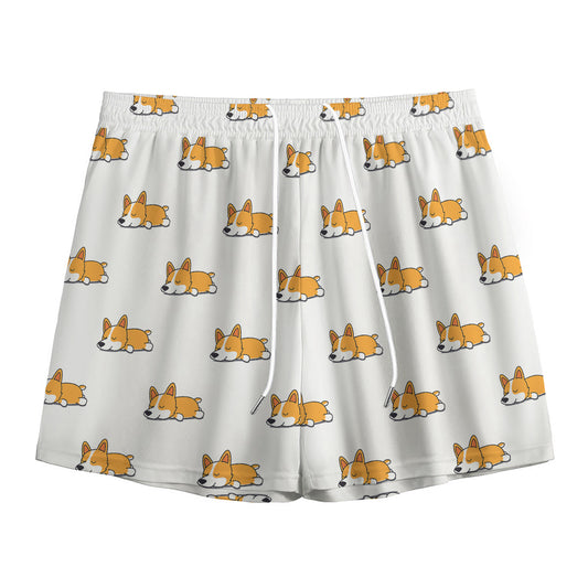 Sleeping Corgi Pattern Print Mesh Shorts