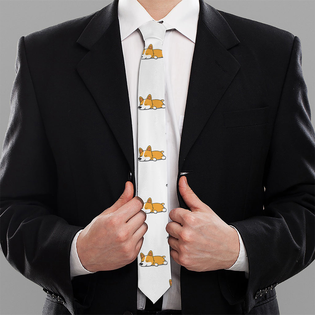Sleeping Corgi Pattern Print Necktie