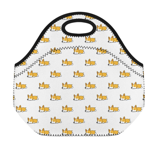 Sleeping Corgi Pattern Print Neoprene Lunch Bag