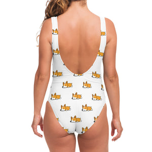 Sleeping Corgi Pattern Print One Piece Swimsuit