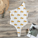 Sleeping Corgi Pattern Print One Shoulder Bodysuit