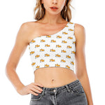 Sleeping Corgi Pattern Print One Shoulder Crop Top