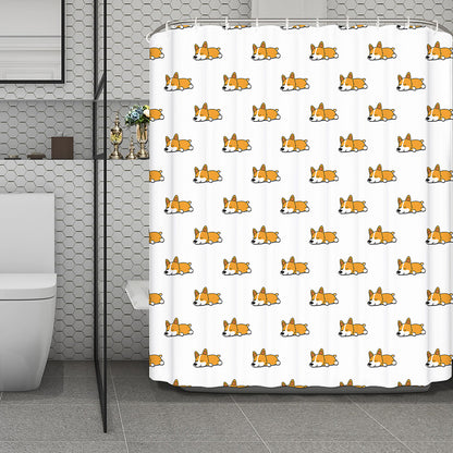 Sleeping Corgi Pattern Print Polyester Shower Curtain
