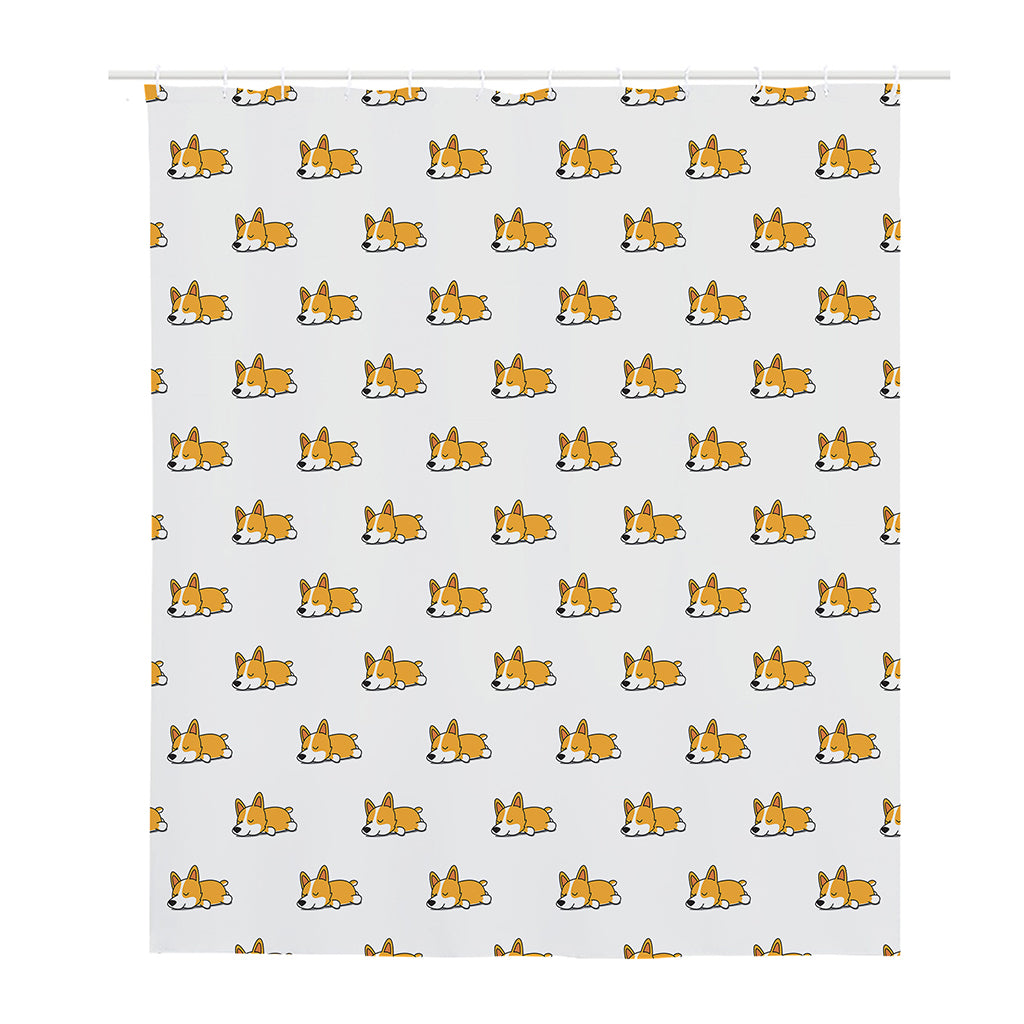 Sleeping Corgi Pattern Print Polyester Shower Curtain