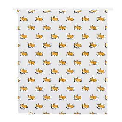 Sleeping Corgi Pattern Print Polyester Shower Curtain