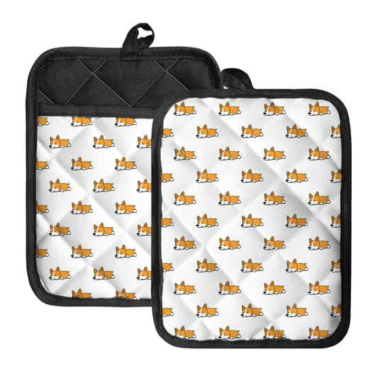 Sleeping Corgi Pattern Print Pot Holders With Pocket