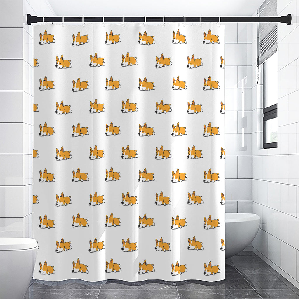 Sleeping Corgi Pattern Print Premium Shower Curtain