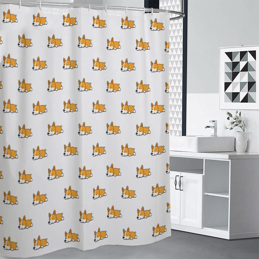 Sleeping Corgi Pattern Print Premium Shower Curtain