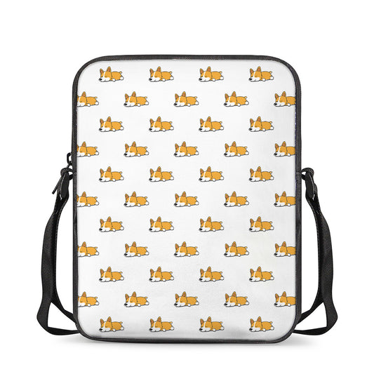 Sleeping Corgi Pattern Print Rectangular Crossbody Bag
