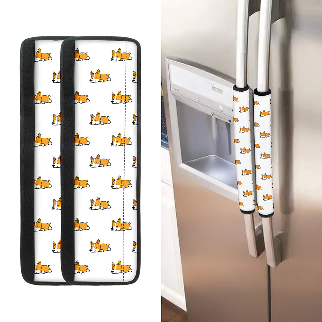 Sleeping Corgi Pattern Print Refrigerator Handle Covers