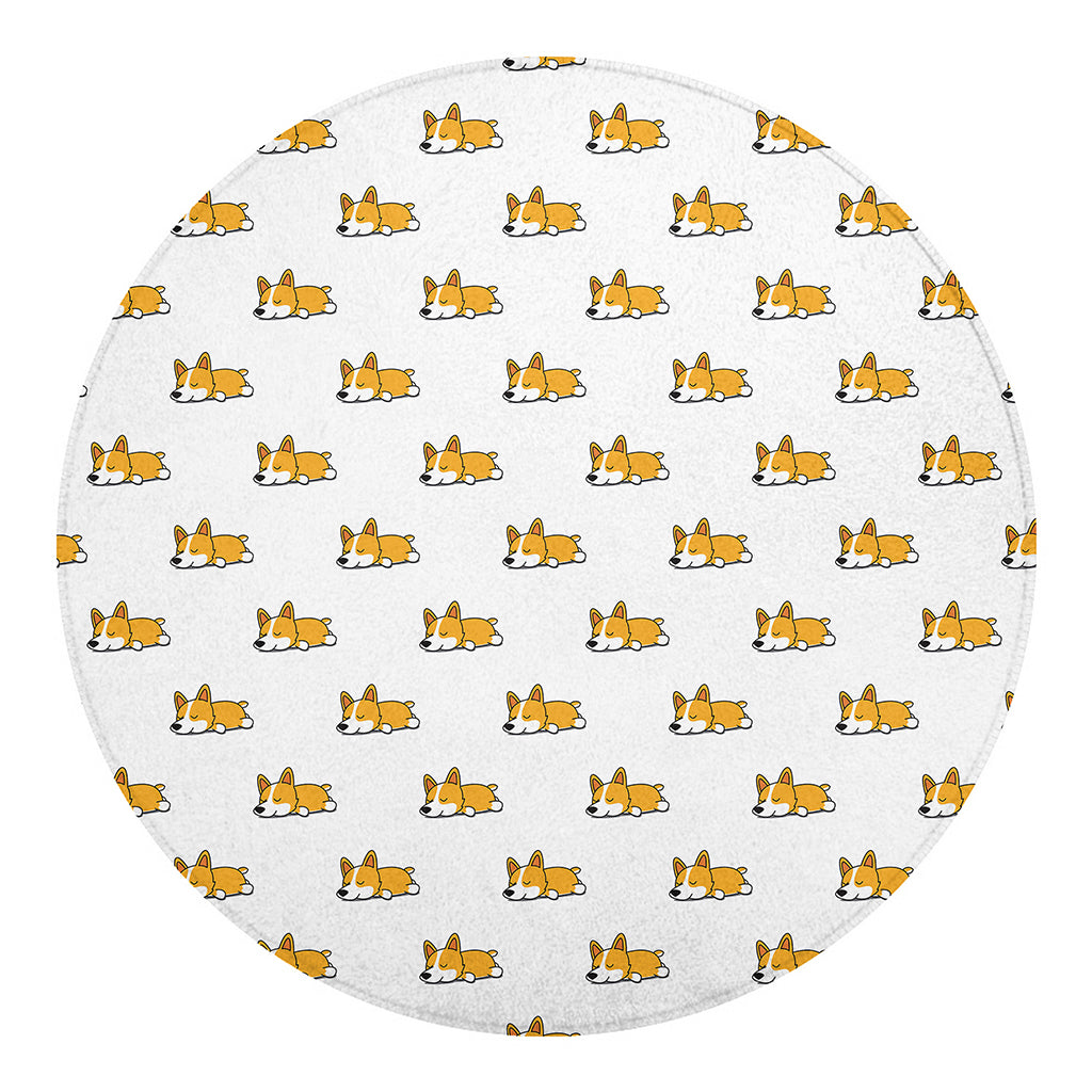 Sleeping Corgi Pattern Print Round Blanket