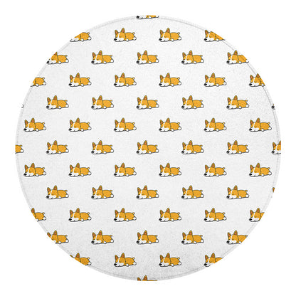 Sleeping Corgi Pattern Print Round Blanket