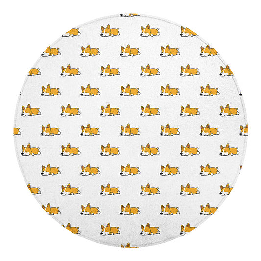 Sleeping Corgi Pattern Print Round Blanket