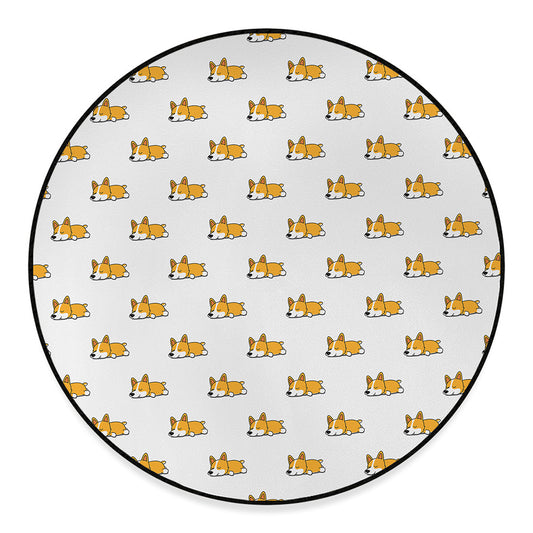 Sleeping Corgi Pattern Print Round Floor Mat