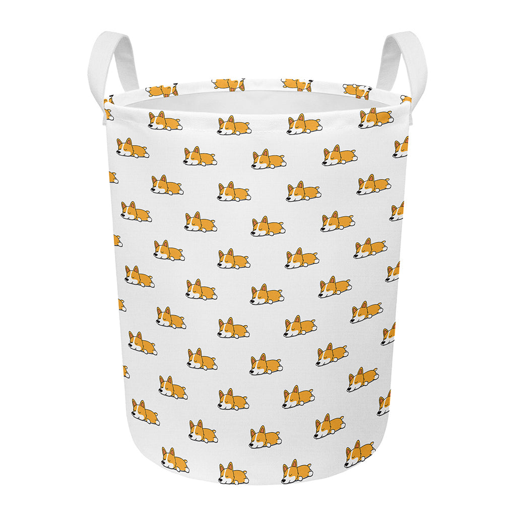 Sleeping Corgi Pattern Print Round Laundry Basket