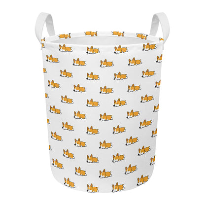 Sleeping Corgi Pattern Print Round Laundry Basket