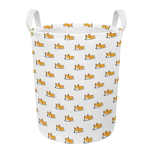 Sleeping Corgi Pattern Print Round Laundry Basket