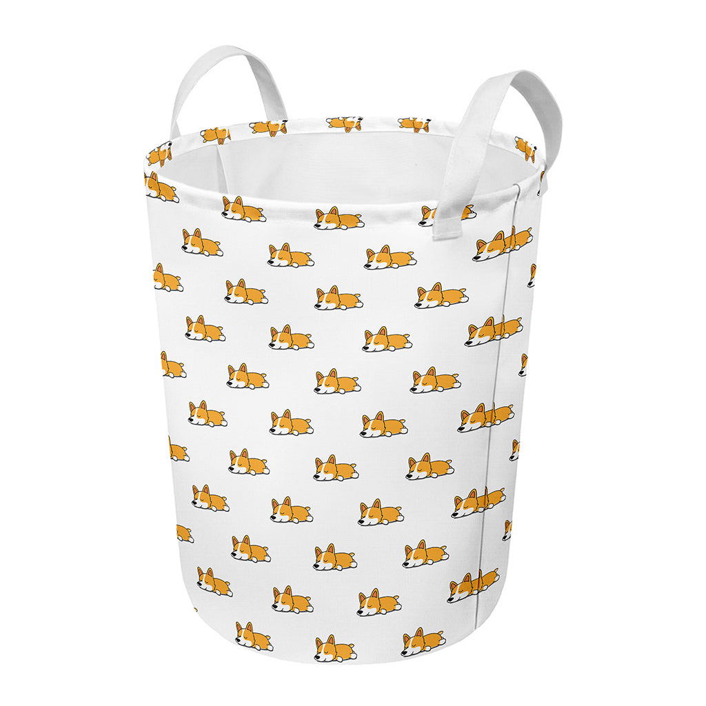 Sleeping Corgi Pattern Print Round Laundry Basket