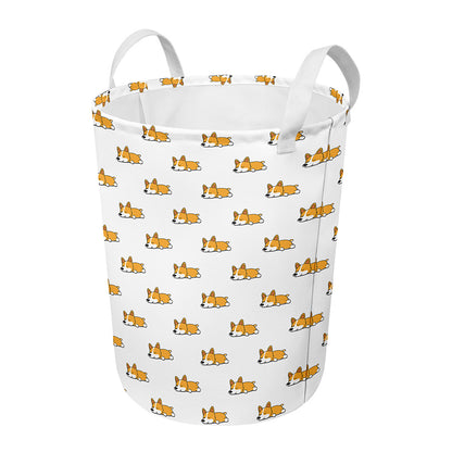 Sleeping Corgi Pattern Print Round Laundry Basket