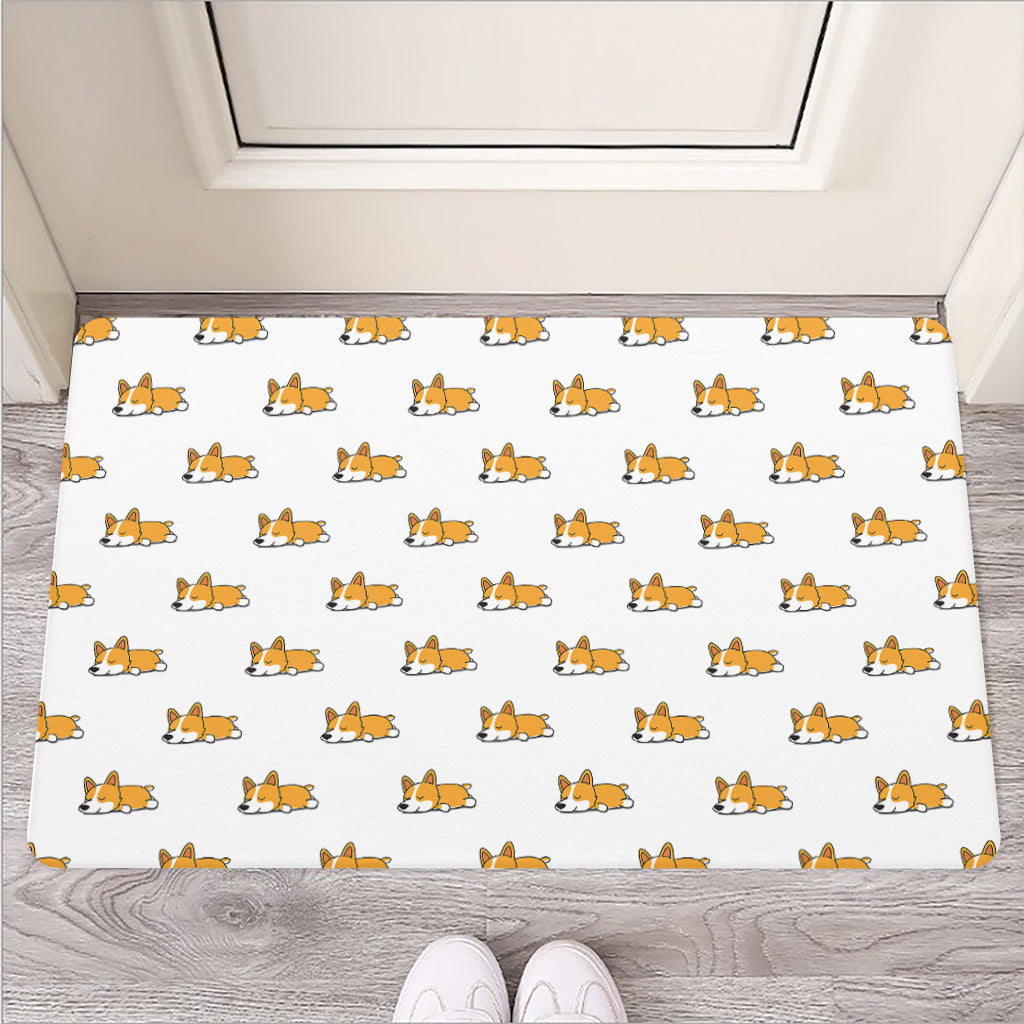 Sleeping Corgi Pattern Print Rubber Doormat