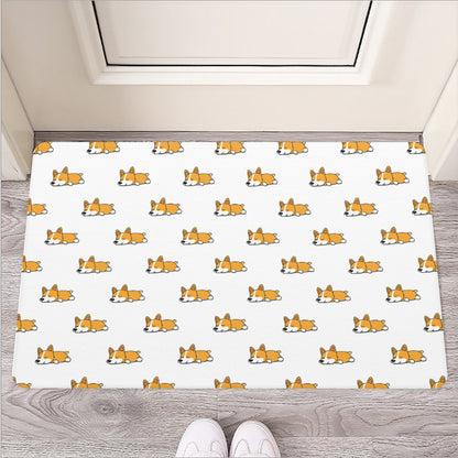 Sleeping Corgi Pattern Print Rubber Doormat