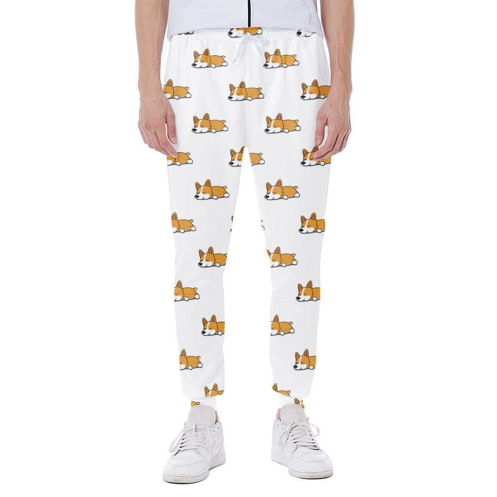 Sleeping Corgi Pattern Print Scuba Joggers