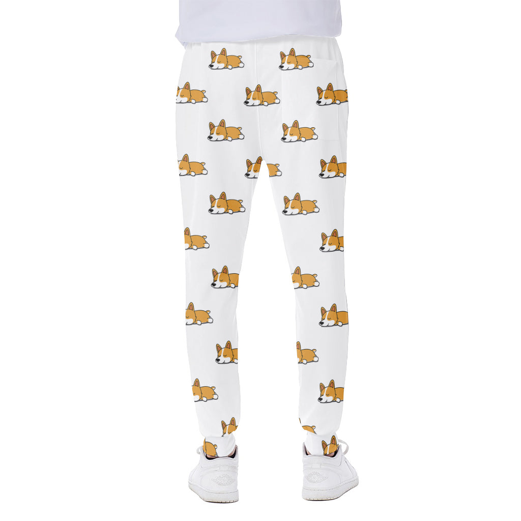 Sleeping Corgi Pattern Print Scuba Joggers