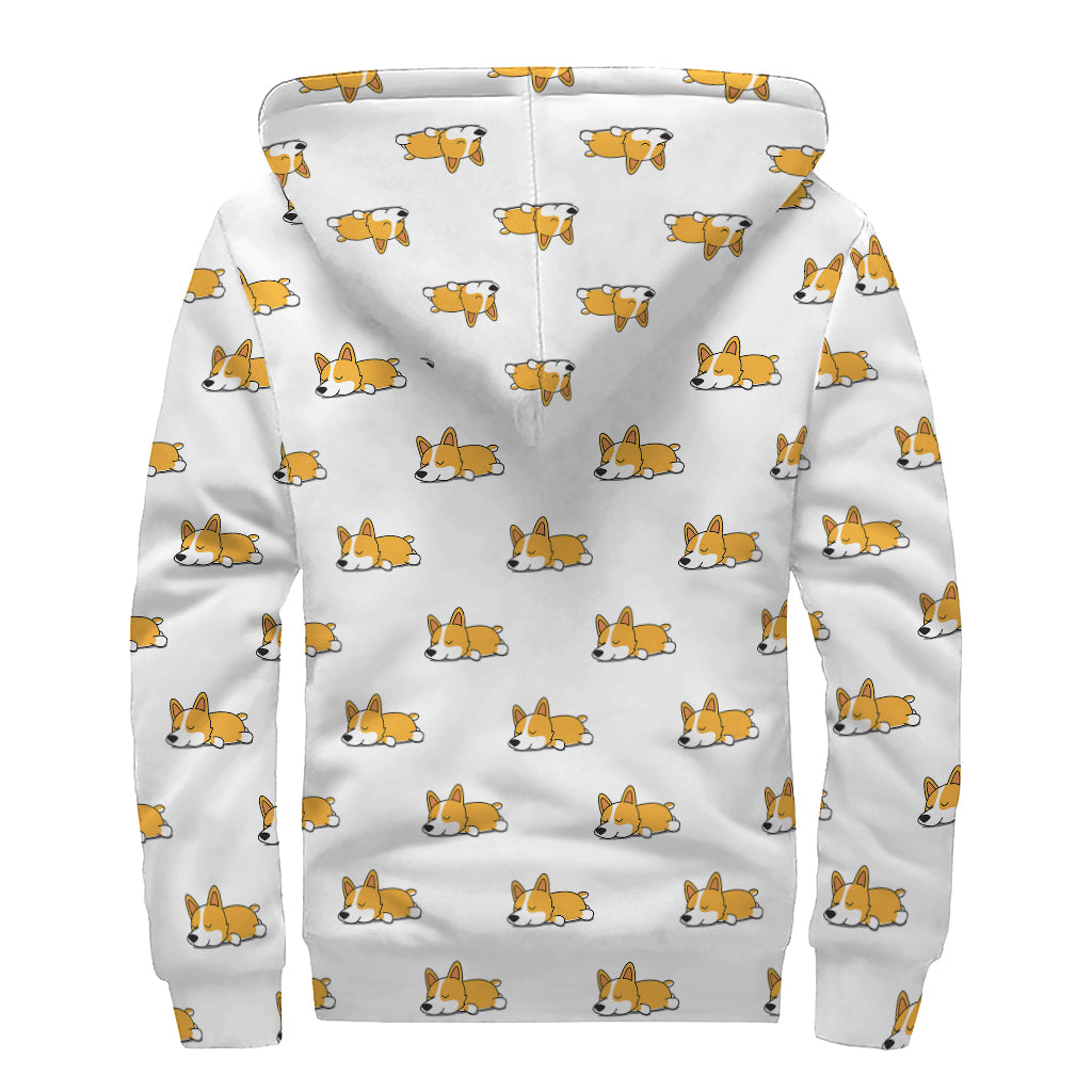 Sleeping Corgi Pattern Print Sherpa Lined Zip Up Hoodie