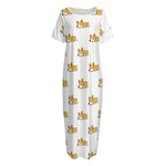 Sleeping Corgi Pattern Print Short Sleeve Long Nightdress