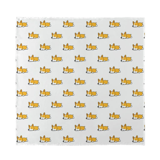 Sleeping Corgi Pattern Print Silk Bandana