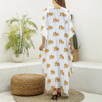 Sleeping Corgi Pattern Print Silk V-Neck Kaftan Dress